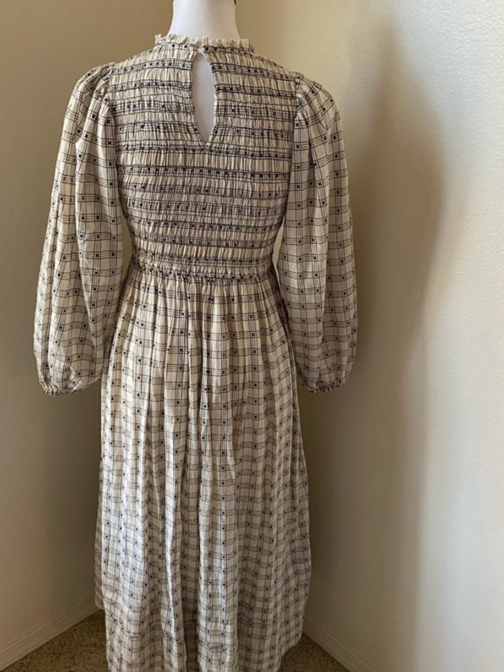 THE GREAT Plaid Midi Long Dress in White Cream Black Cottage core Hill house - Picture 9 of 10
